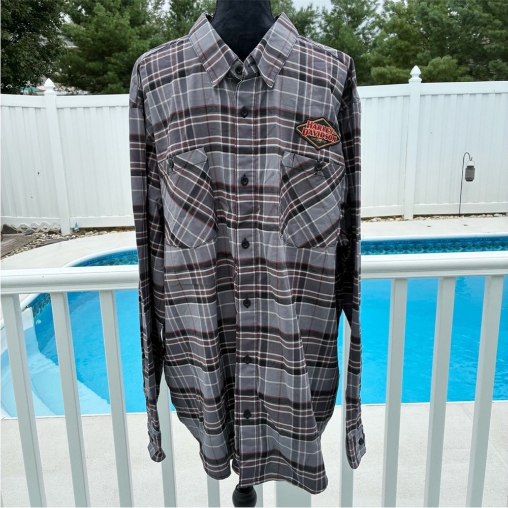 Harley Davidson NWT Mens 120th Anniversary Button Down Shirt Grey Plaid Size 3XL
